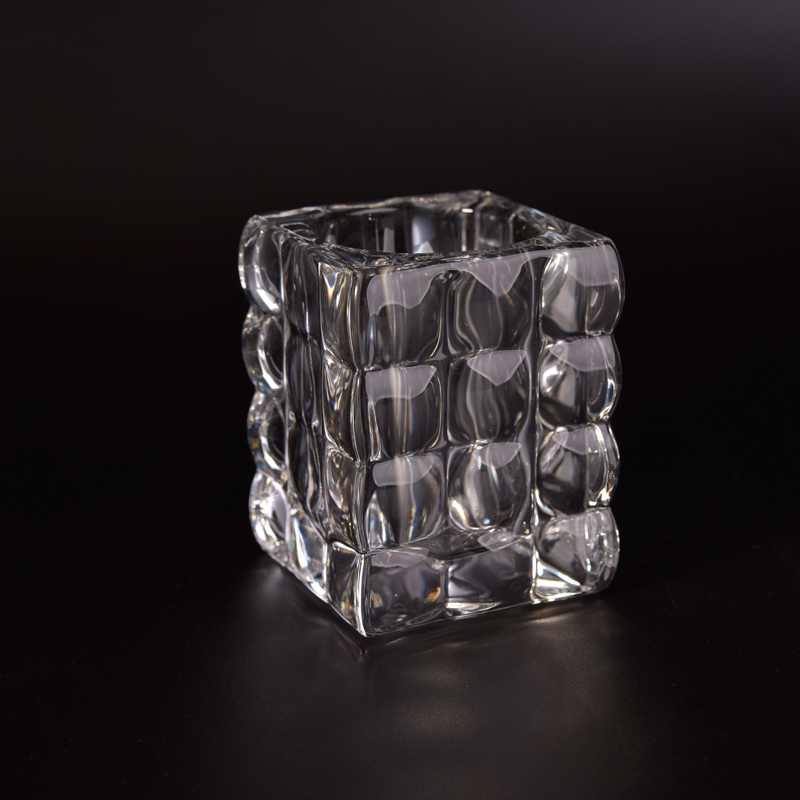 Diamond embossed square glass candle holder Diamond embossed square glass candle holder
