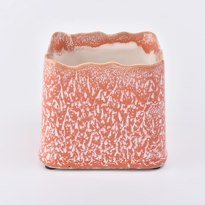 Amber glazed square ceramic candle jar