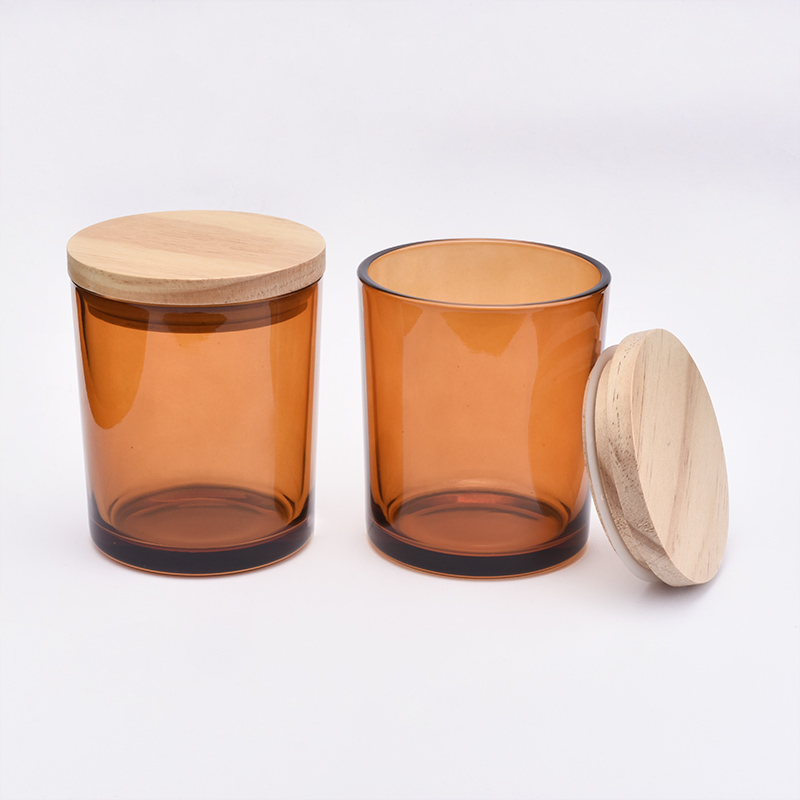 Amber Glass Candle Jar With Wooden Lids