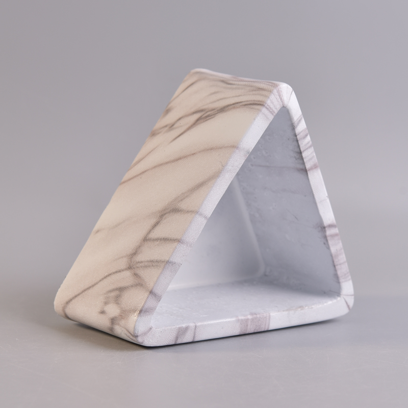White square concrete candle holder with brown stripes pattern triangle white concrete candle holder with stripes printing