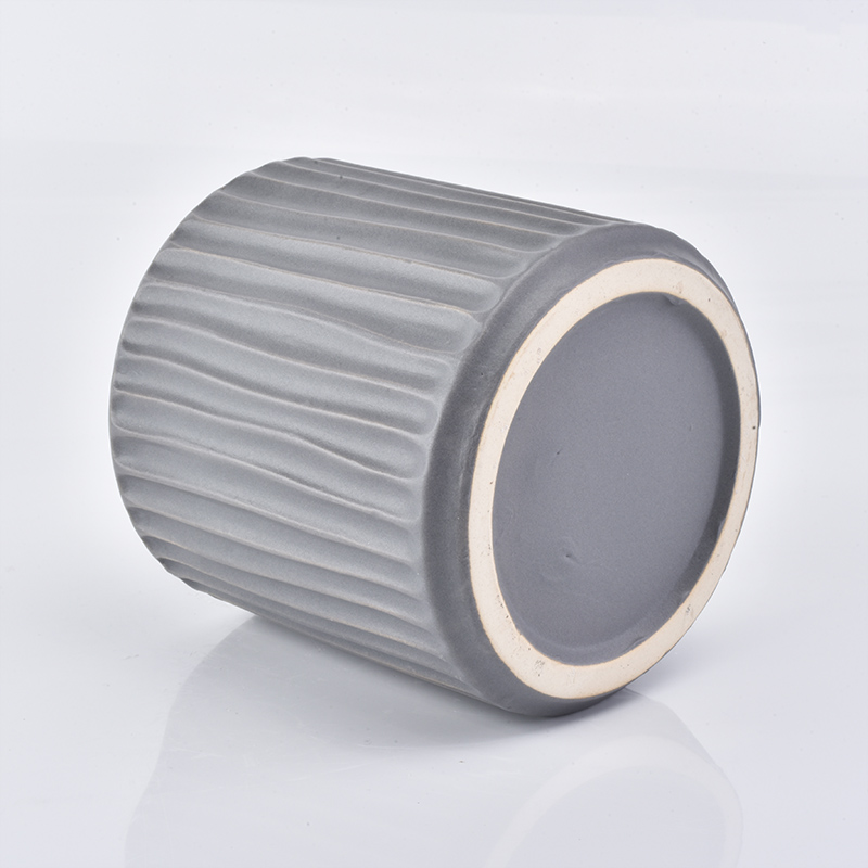 580ml Vertical stripes matte grey ceramic candle holder for decoration