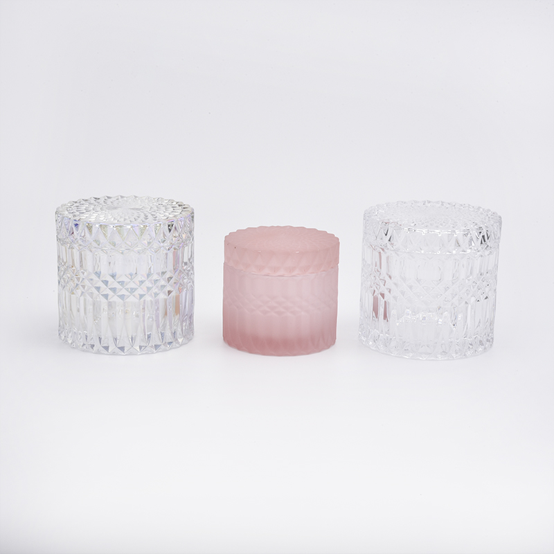 Pink color diamond glass candle holders with lids