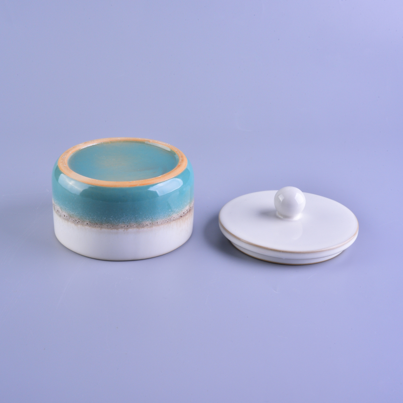 tealight holder with lid, bicolor ceramic candle jar