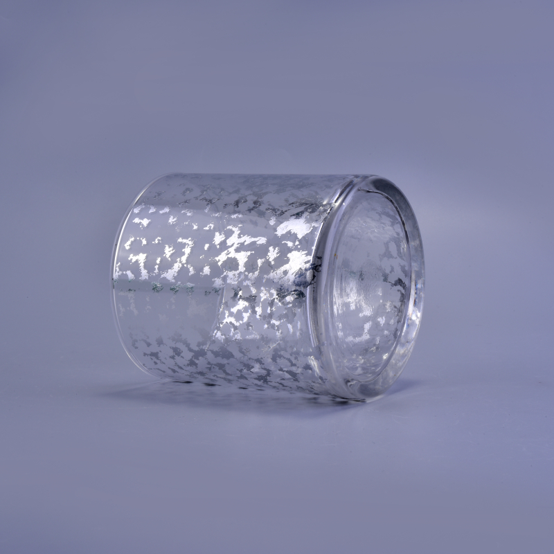 Silvery electro-erosion straight glass candle vessel