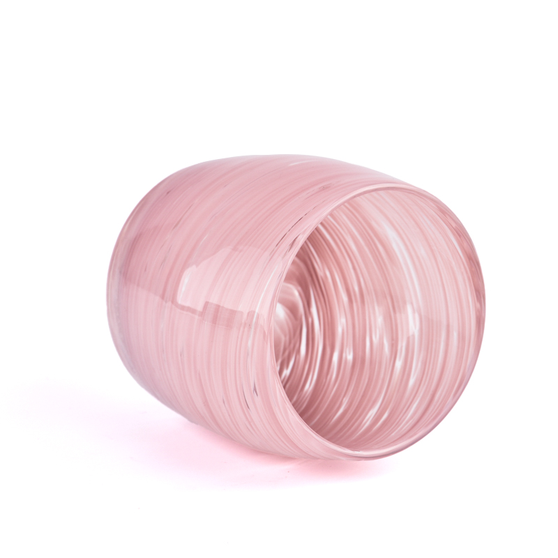 Wholesale pink gradated striped glass candle jars candle holder decoration