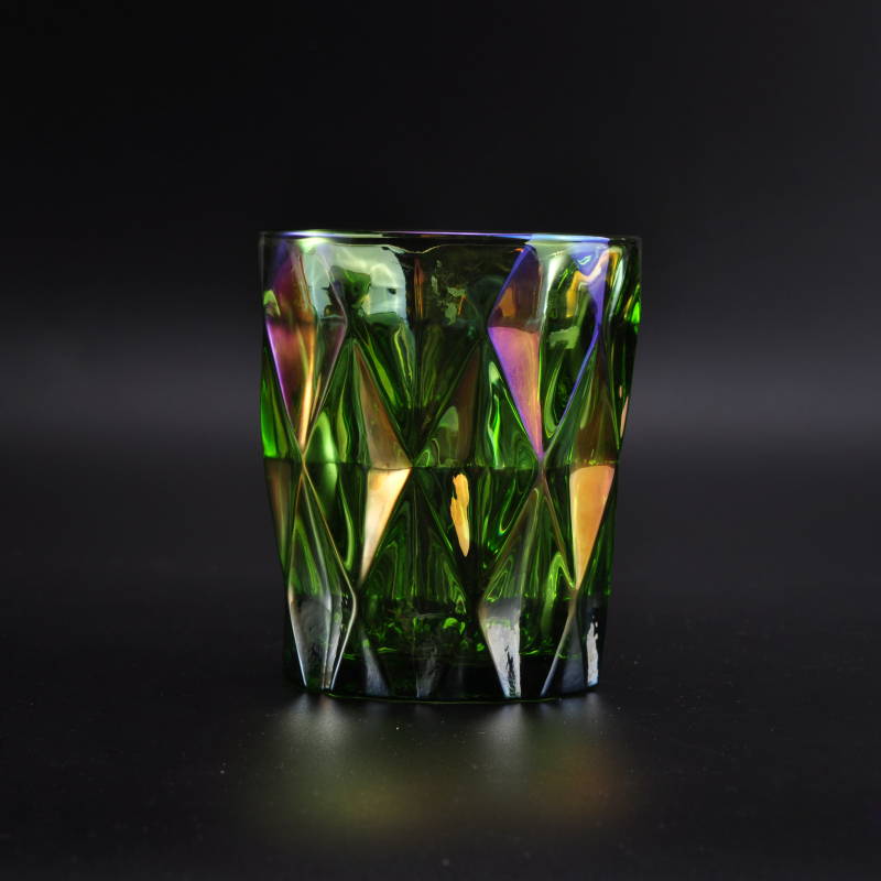 Lozenge effect colorful glass candle vessel
Lozenge effect colorful glass candle vessel
