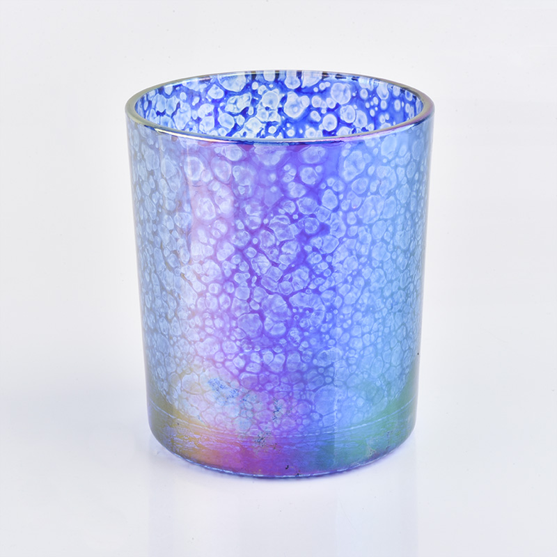 glass candle holder with mica glaze decorative surface
