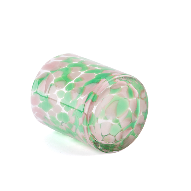 Custom green white spot glass candle jar wholesaler