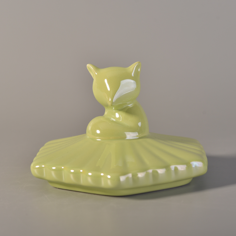 Green ceramic candle jar stripe surface pattern Green ceramic candle jar stripe surface pattern