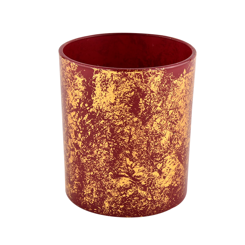 Luxury customized gold printing dust and red glass candle jar