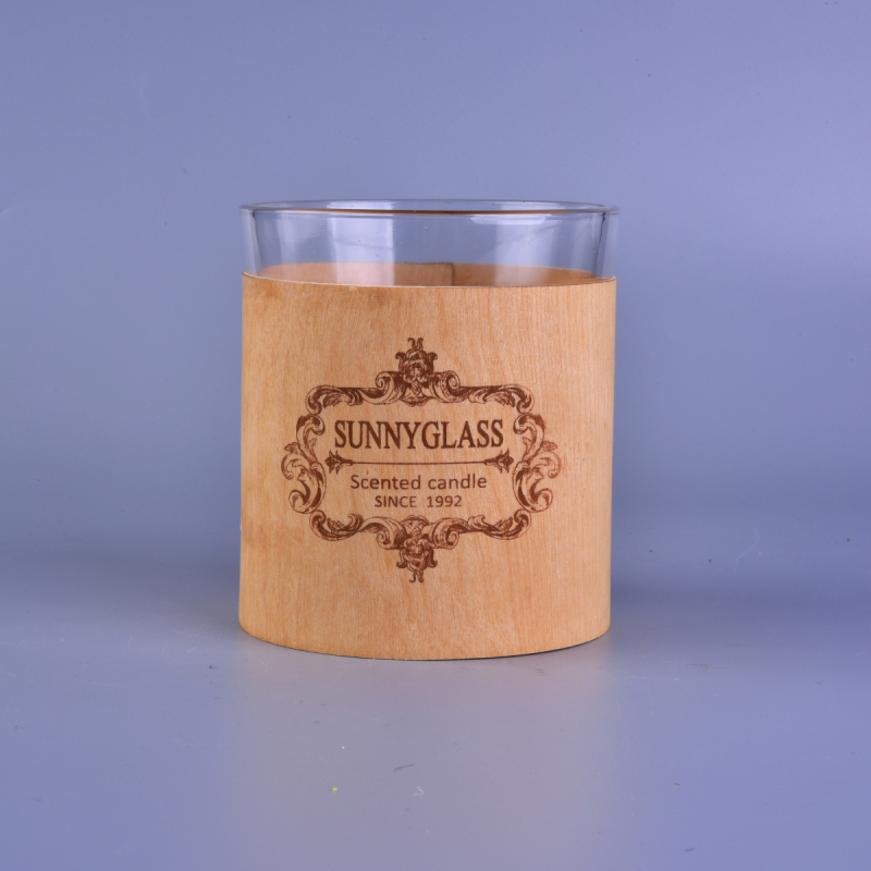 Birch bark with pattern design glass candle holder Birch bark with pattern design glass candle holder