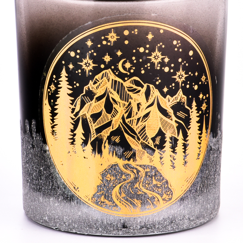Wholesale black gradient christmas stickers glass candle jars for christmas decorations