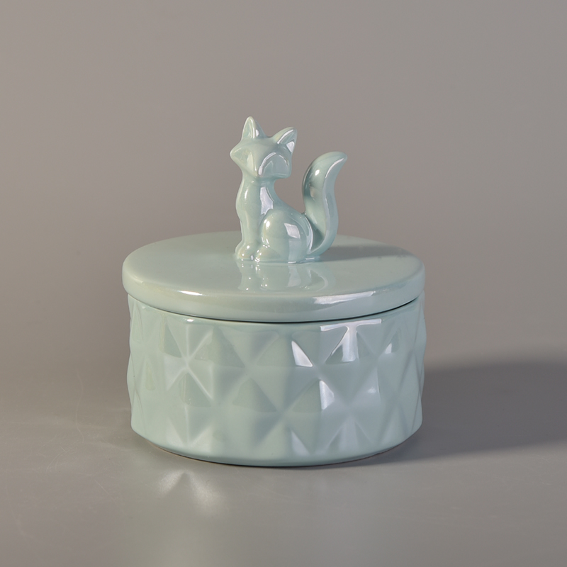 pearl blue ceramic jar for candle diamond embossed pattern with lid pearl blue ceramic jar for candle diamond embossed pattern with lid
