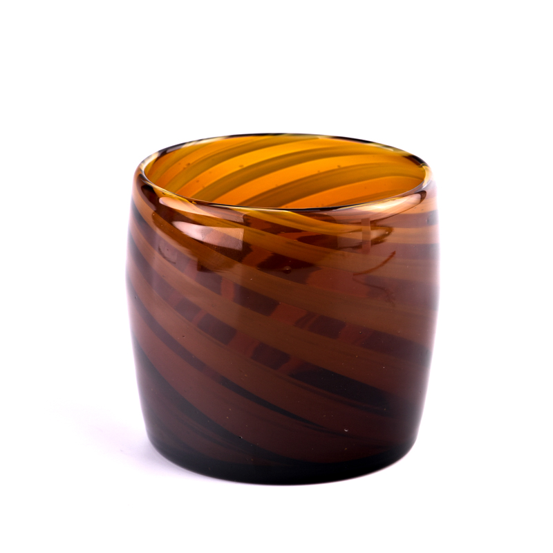 Wholesale amber striped glass candle jars candle holders in bulk