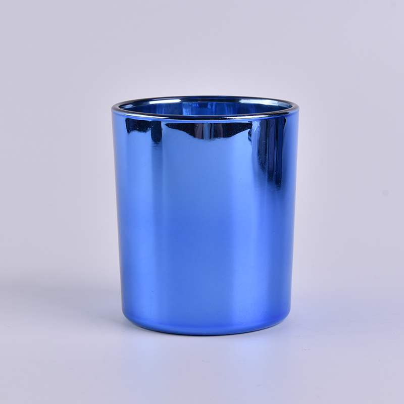 Electroplated blue Cylinder Glass Candle Holders