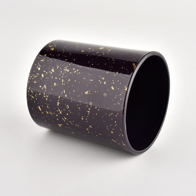 Decorative gold printing black glass candle jars wholesale