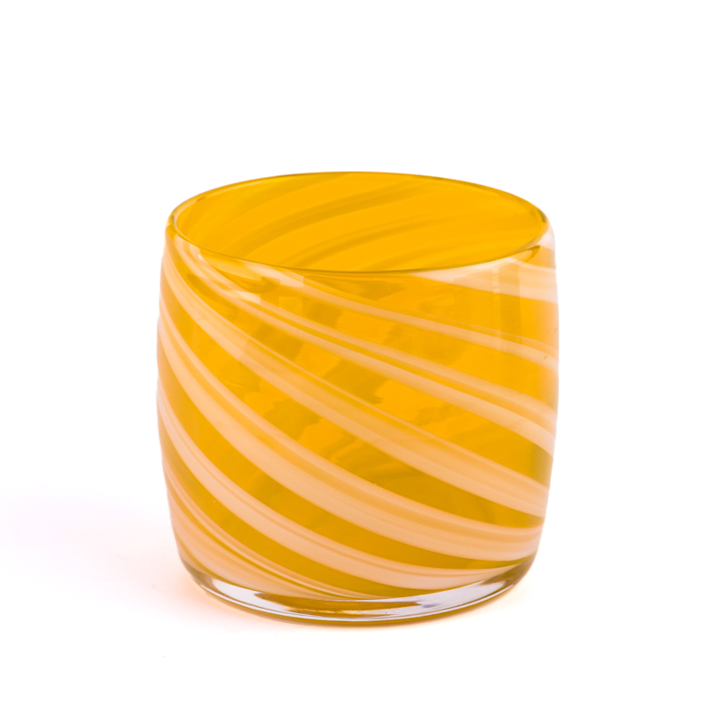 Luxury custom yellow striped glass candle jars wholesale