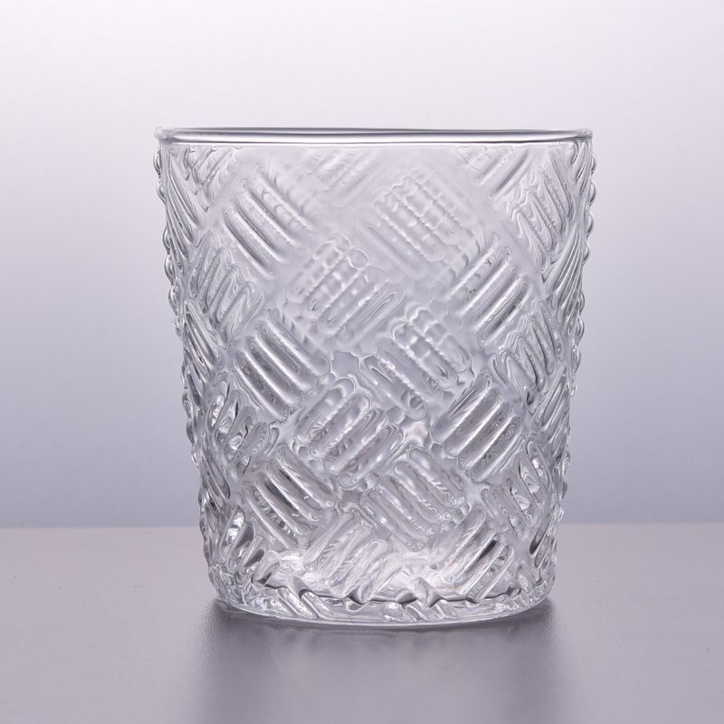 Square embossed glass candle holder 