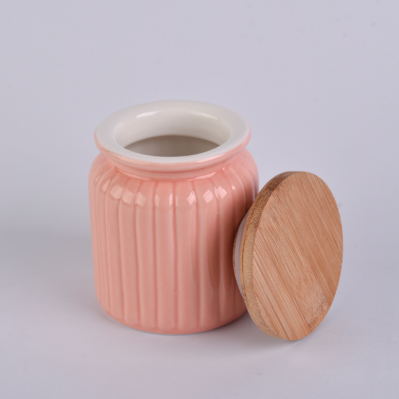 Orange ceramic candle jar with airtight wood lid