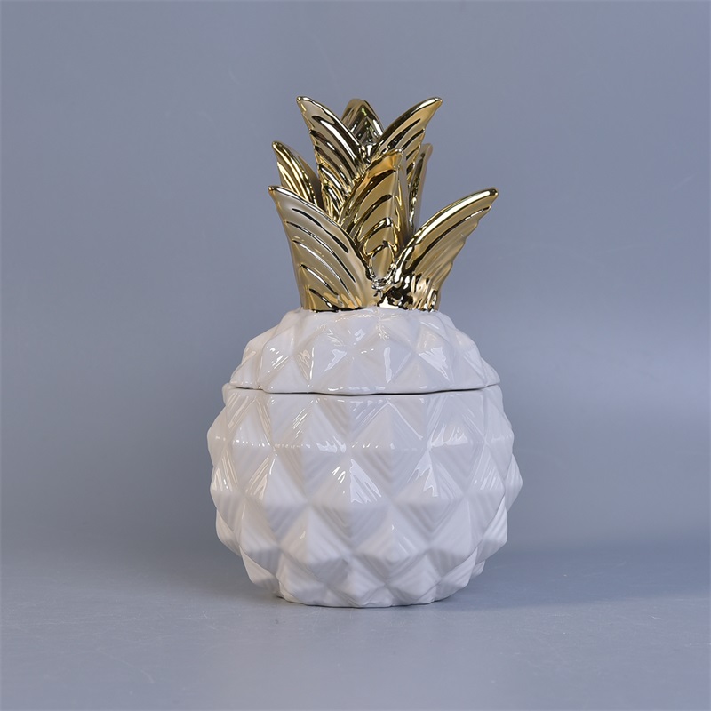 pineapple shape ceramic candle holder with gold electroplating lid