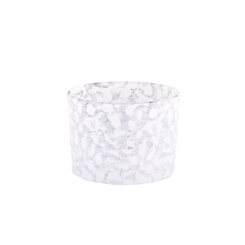 Luxury custom grey marble-patterned glass candle holder with a wide opening design