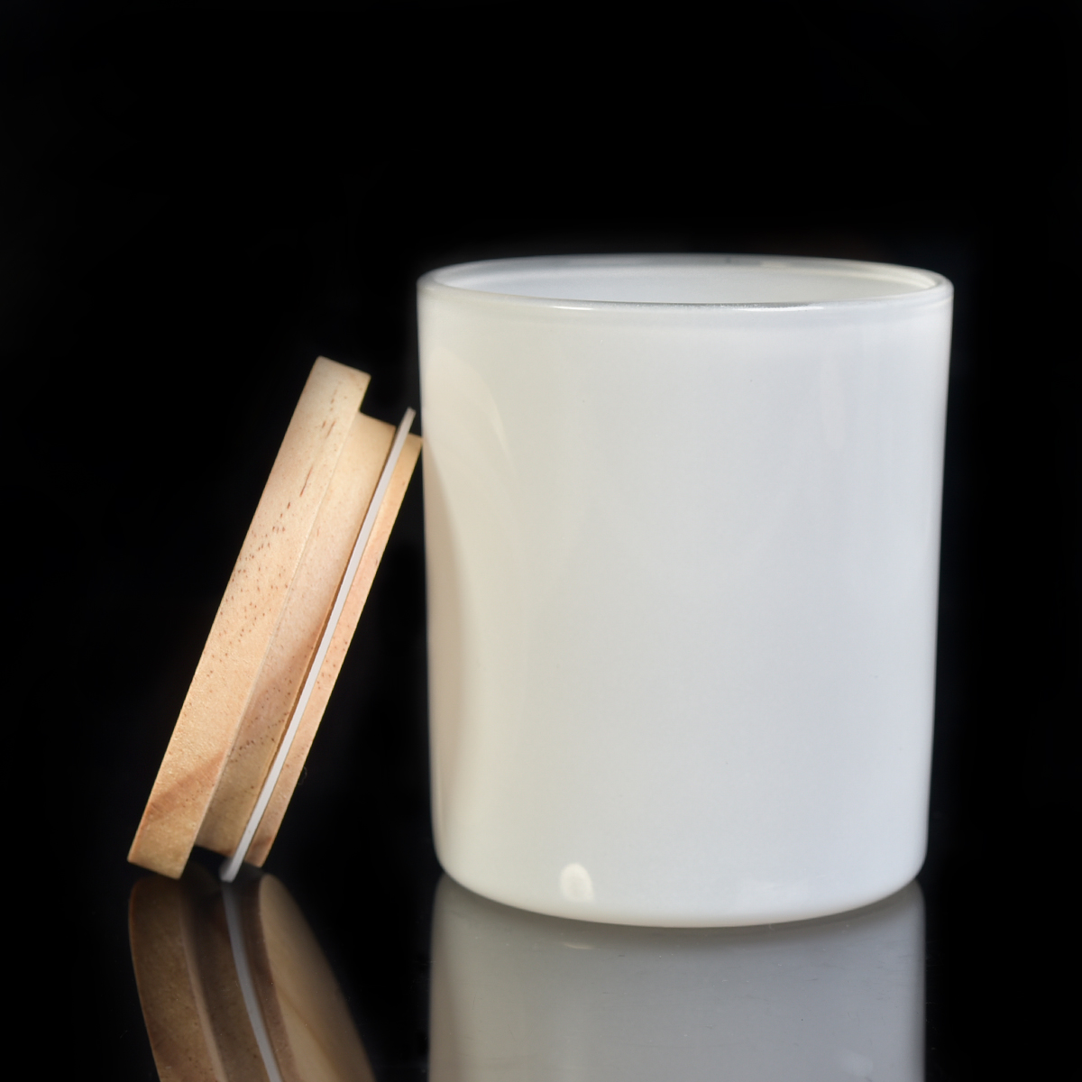 hot sale 10oz 14oz 16oz spray white glass candle jar with wooden lid