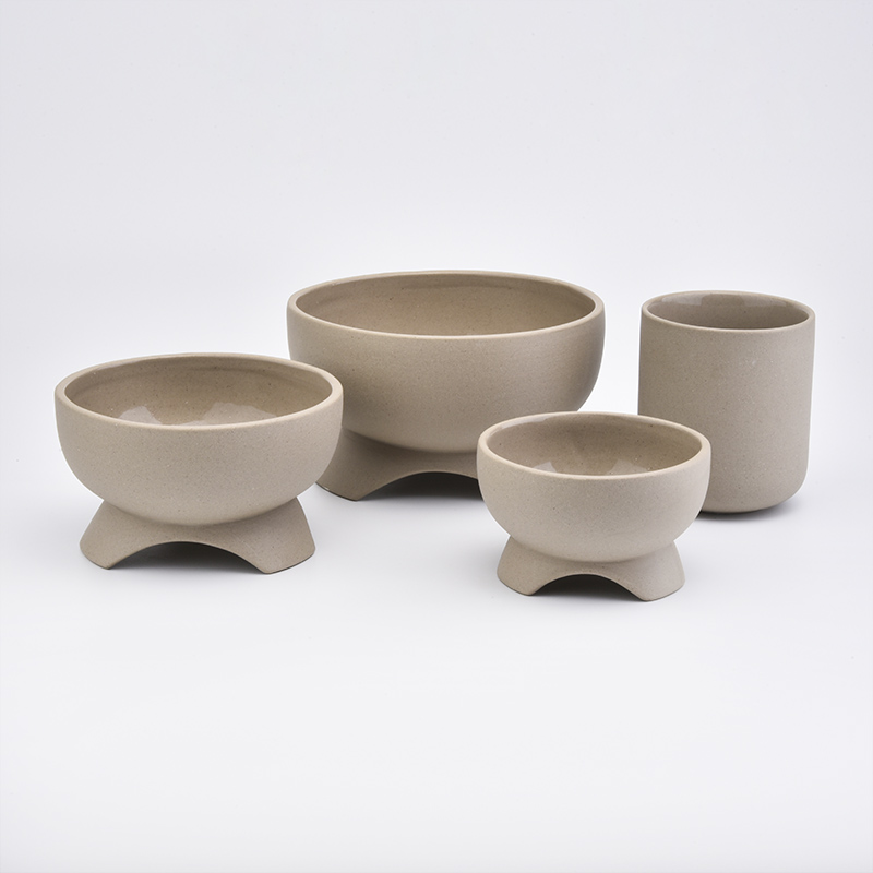 Footed Sandy Matte Ceramic Candle Bowls Ceramic Candle Holder Wholesales