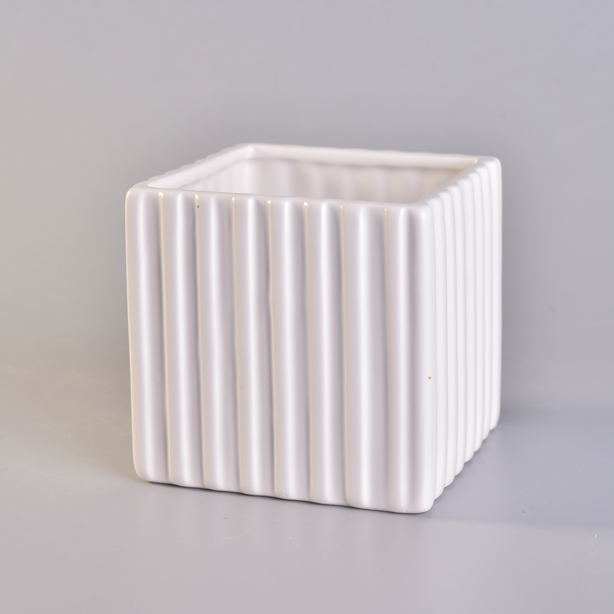 1000ml Square Ceramic Candle Jar White Stripes Home Decoration