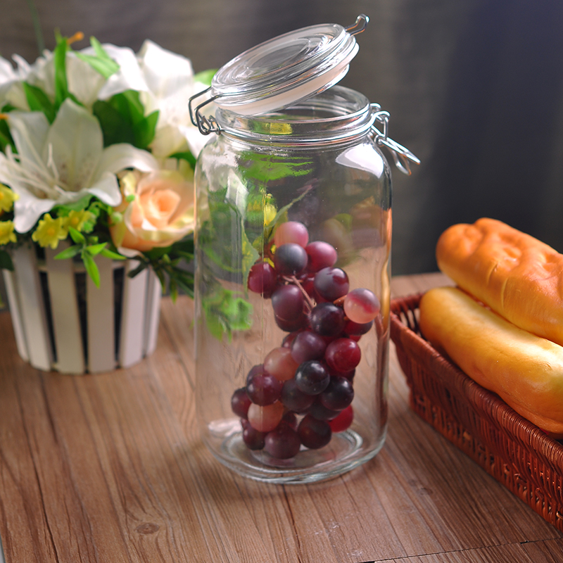 2L transparent glass jar with lid