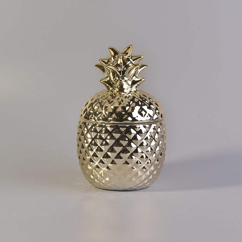Gold Electroplating Pineapple Ceramic Candle Container Gold Electroplating Pineapple Ceramic Candle Container