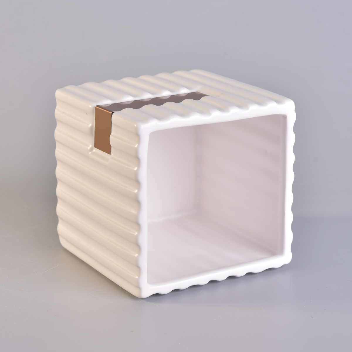 1000ml Square Ceramic Candle Jar White Stripes Home Decoration