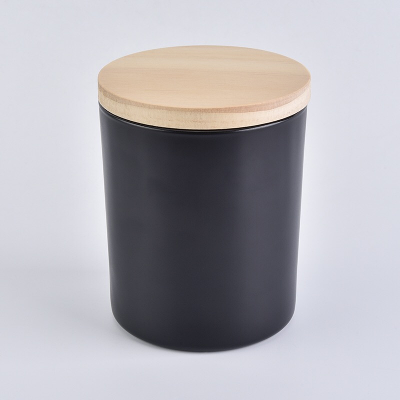 Wholesale 8oz Black Glass Candle Jar With Wooden Lid