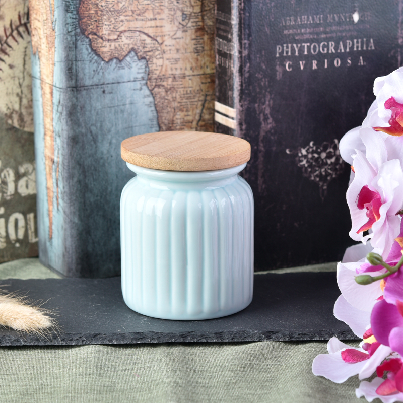Orange pumpkin ceramic candle container Blue stripe ceramic candle jar with lid