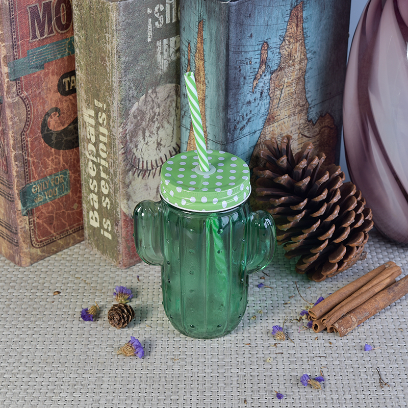 Cactus Shaped Glass Jar in Green