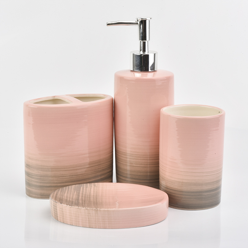 4 pieces bathroom ware set of pink ceramic bathroom accessory sets