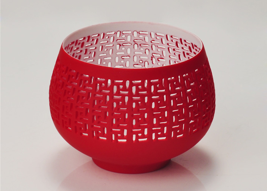 Red Colored Candle Holder with Pierced Pattern