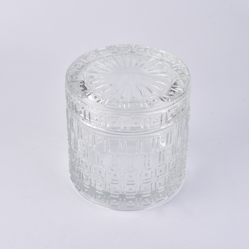 Hurricane cylinder embossed glass candle holder with lid Hurricane cylinder embossed glass candle holder with lid