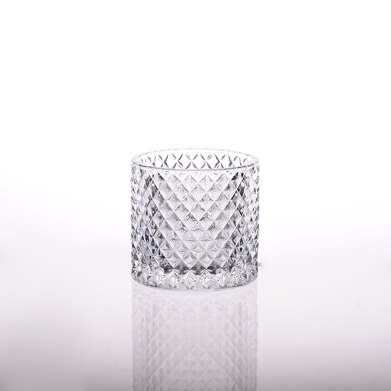 diamond pattern cylinder glass candle holder 8 oz wax capacity
