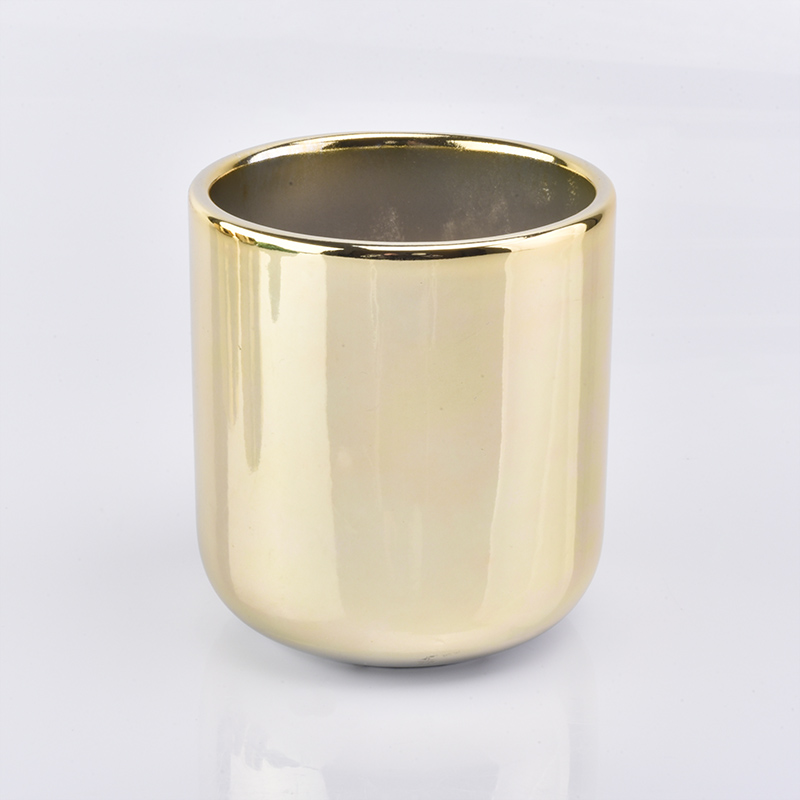 Luxury Gold electroplated round bottom ceramic candle holder 10oz popular selling home decoration