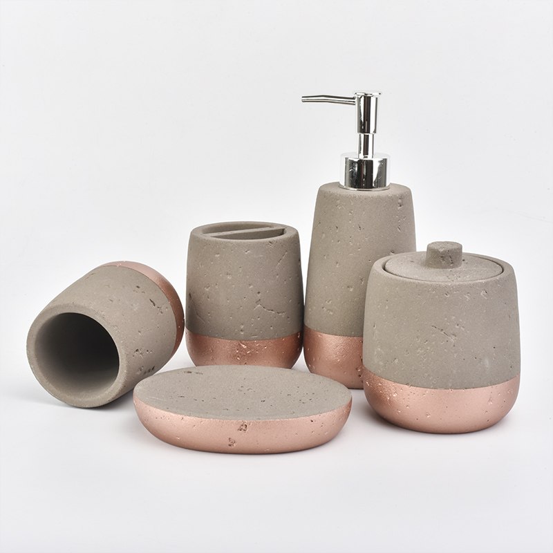 luxurious concrete bathroom set with Rose gold for hotel 