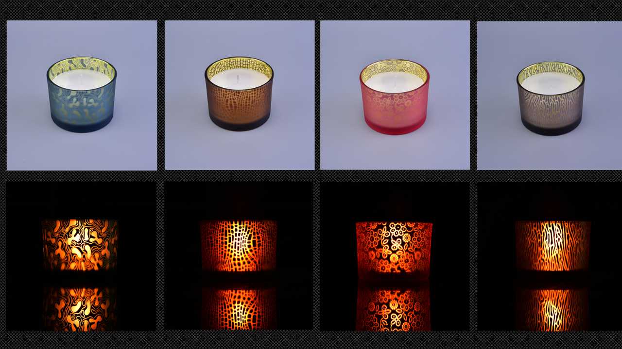 3 wick glass candle holders with laser engraving decoration