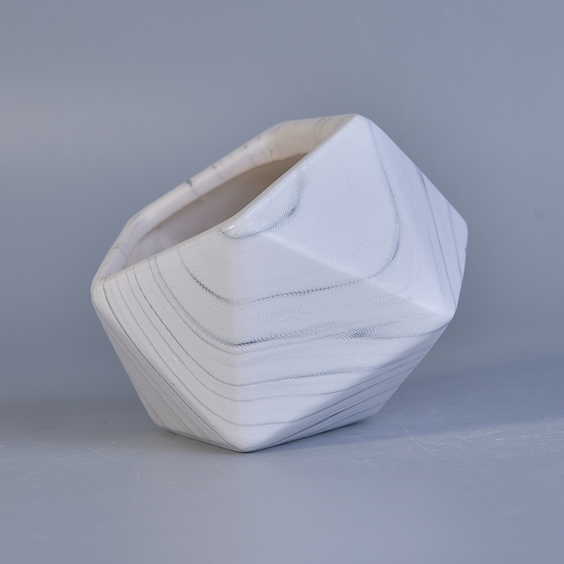 Geometrical shape ceramic container with marble pattern