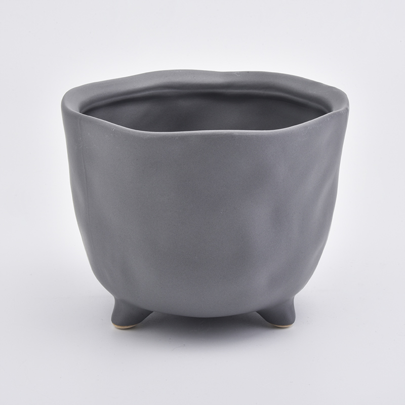 Matte Grey Ceramic Jar Footed Ceramic Candle Holder Home Decoration