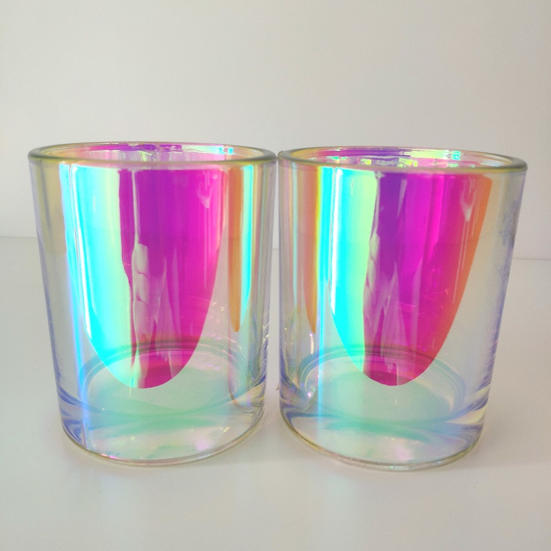 iridescent glass candle jar 12oz wax capacity