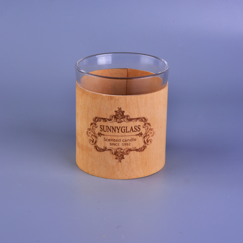 Birch bark with pattern design glass candle holder