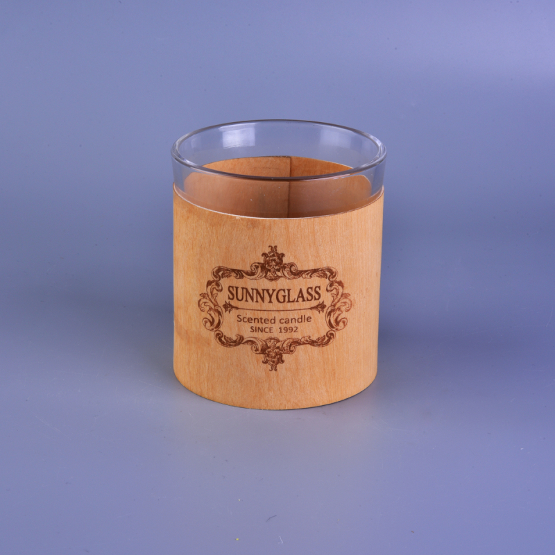 Birch bark with pattern design glass candle holder Birch bark with pattern design glass candle holder