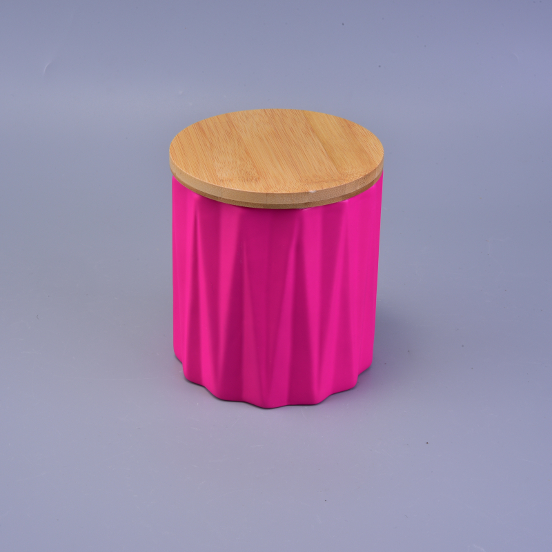 Pink cylinder ceramic candle holder with wood lid