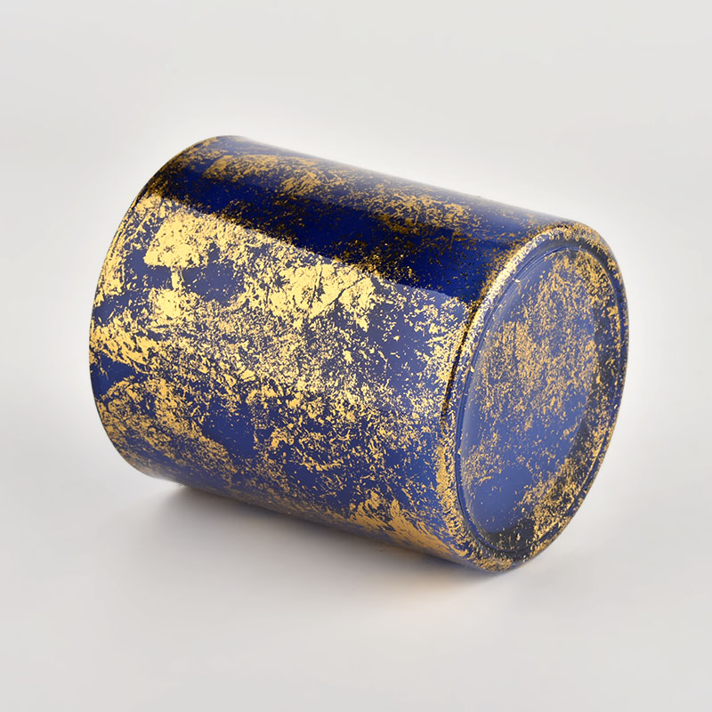 Wholesale Luxury Custom golden printing dust blue Glass Candle Jars Wholesale Luxury Custom golden printing dust blue Glass Candle Jars