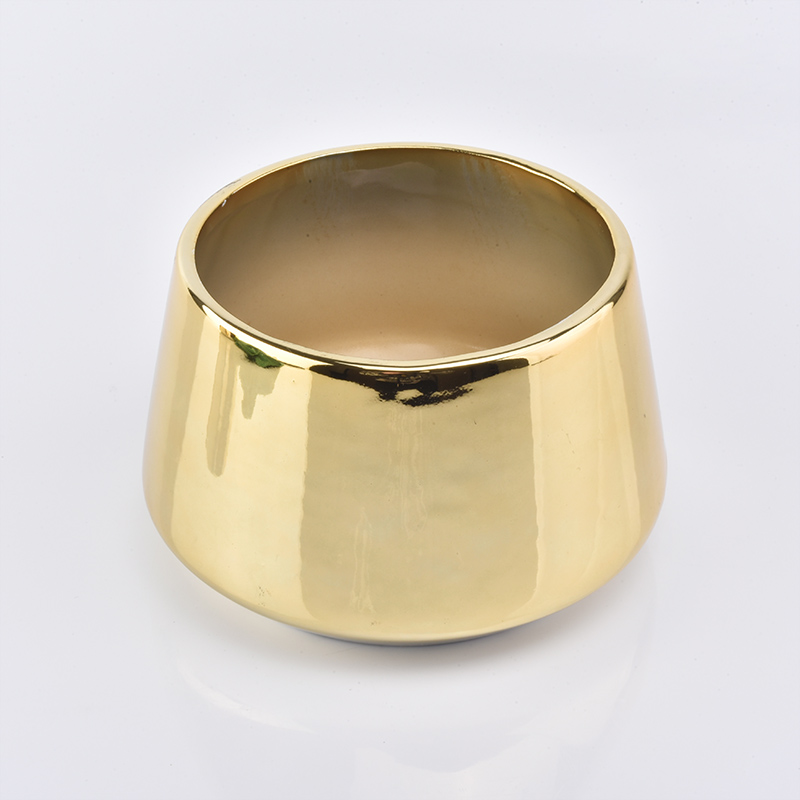 Luxury Gold electroplated ceramic candle holder 15oz popular selling home decoration