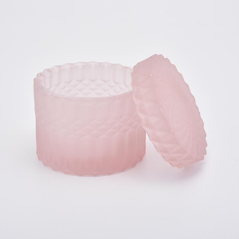 Pink color diamond glass candle holders with lids